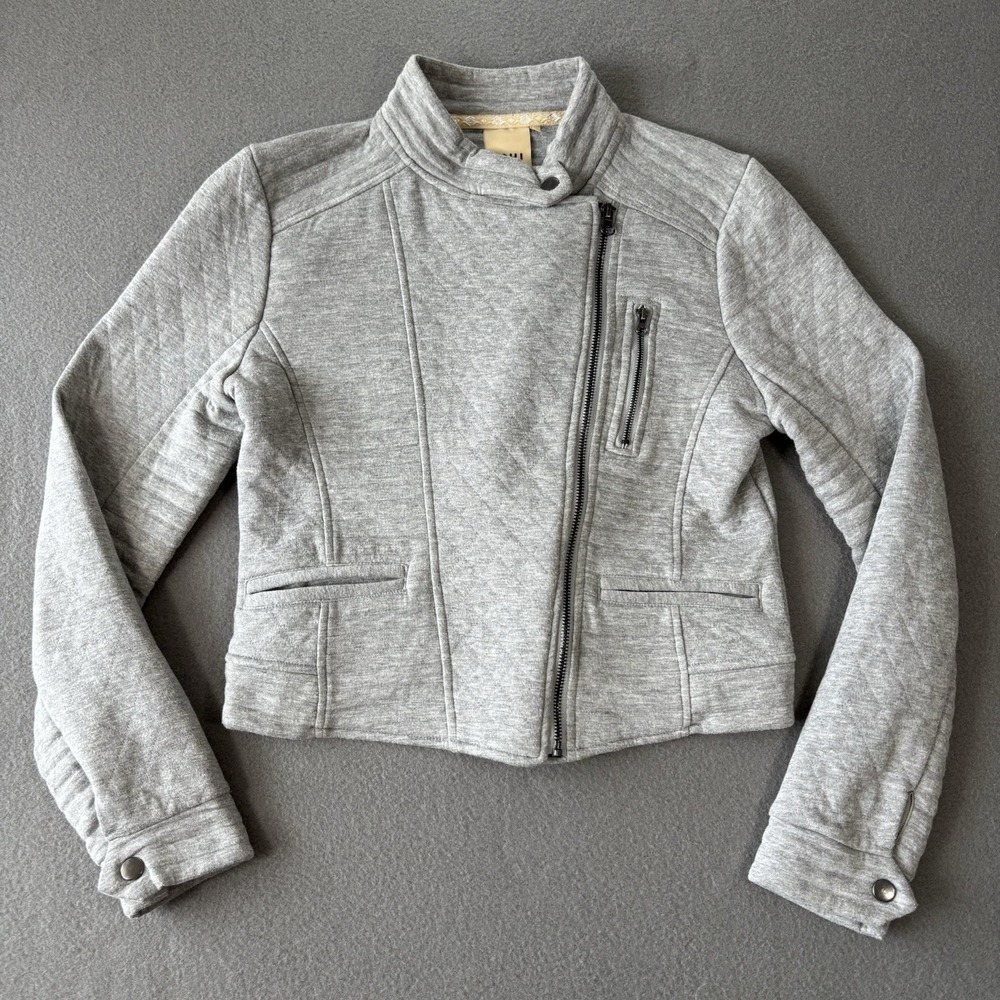 ICHI Moto Jacket Womens‎ S Gray Asymmetrical Zip Biker Crop Casual Scandi Style